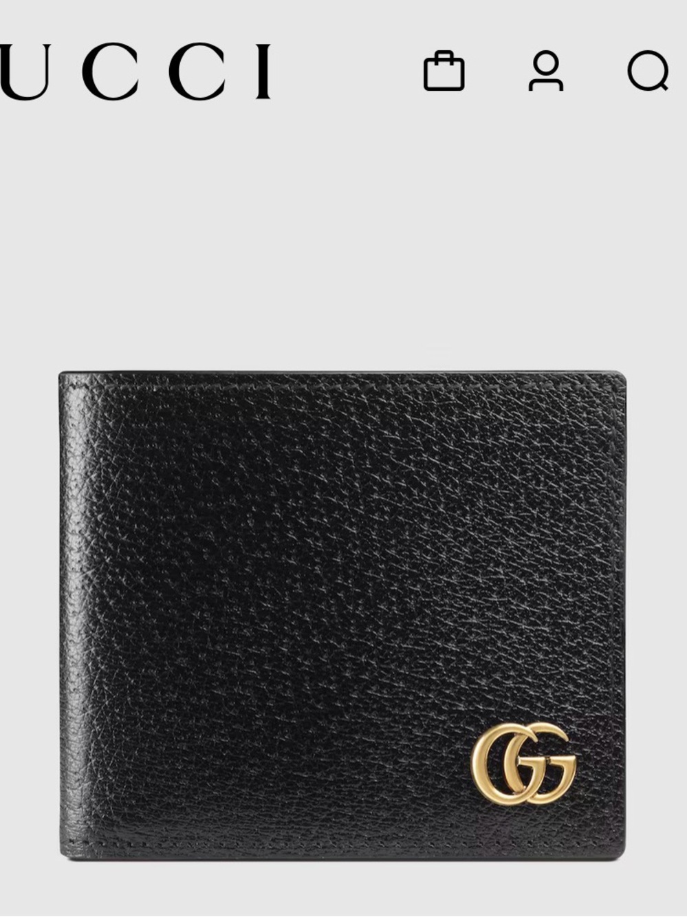 Gucci Black Leather Money Clip Wallet with Gold Double G